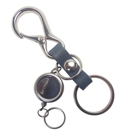 Highstyle Tochigi Leather & Mini Carabiner & Reel Key Holder, navy