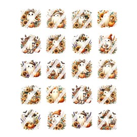 Fall Ghost Sunflower Nail Art Decals - Waterslide Nail Decals - Design #FG102
