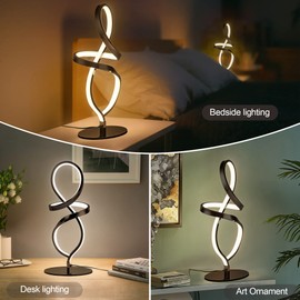 Mayful Modern Table Lamp, LED Spiral Lamp, Black Bedside Lamp with Stepless Dimming Switch, Contemporary Nightstand Lamp, LED Lamp for Bedroom Living Room Home Office, 12W, 3200K Warm White