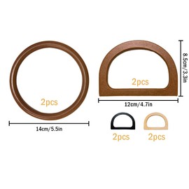 Anlising 8PCS Wooden Bag Handles, D Shape Handbag Purse Handle, Wooden Round Shape Purse Handle, Purse Handles D Shape, Wooden Round Shaped Handles Replacement, for Beach Bag,Handbags,Straw Bag,Purse