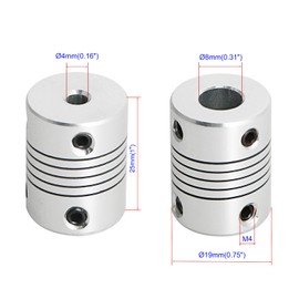 Aopin Flexible Coupling Motor 4mm to 8mm Shaft for 3D Printers, Length 25mm / 1" Coupler Motor Connector Casing Joints, Suitable for Car Shafts, CNC Machines, Motor Guide, DIY Encoder, 2 Pieces