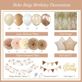 Birthday Decorations for Women, Women Birthday Decorations Beige Cream Neutral Balloons Decor, Boho Birthday Party Decorations Banner , Happy Birthday Decorations for Girls