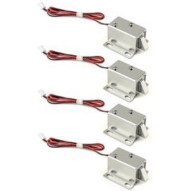 QWORK Electromagnetic Solenoid Lock, 4 Pcs Mini Door Drawer Tongue Down DC 12V Slim Design Assembly for Cabinet Door Drawer Safety Lock