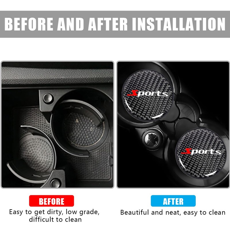Car Cup Holder Coaster, 2 PCS Carbon Fiber Non-Slip Embedded