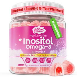Myo-Inositol & D-Chiro Ideal 40:1, Inositol + Omega-3(3:1) Gummies, Hormone Balance for Women | Sugar Free Inositol Gummies w/Omega 3 DHA:EPA (3:1), Inositol Supplement for Cycle Health, Vegan, 60 Ct