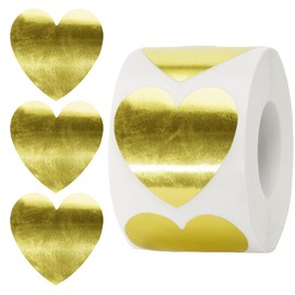 Anwyll Heart Stickers,500Pcs 1.5Inch Metallic Gold Foil Heart Stickers for Kid Reward,Self-Adhesive Heart Love Incentive Stickers Roll for Envelope Birthday Valentines Day Christmas Classroom Teacher