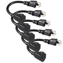 [5 Pack] Black Short Power Extension Cord - 6inch 3 Prong Mini Indoor Grounded Extension Cord,16AWG Small Electrical AC Extension Cord for Outlet Saver,Rated for 13AMP Home Appliance Extender Lead