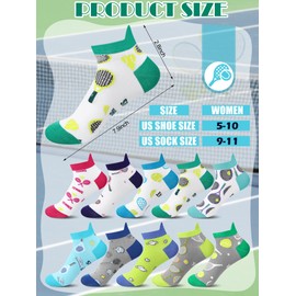 Floraltop 10 Pairs Tennis Socks for Women Novelty Ankle Anti Blister Tennis Tab Socks Tennis Gifts Accessories for Adult Women Girls