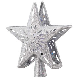 Bakaji Puntale a Forma di Stella Luminoso con Gioco Luci Fiocchi di Neve a Riflesso su Soffitto Altezza 26cm Decorazione Punta Albero di Natale Decorazioni Natalizie con Glitter (Argento)