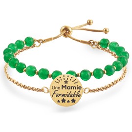 LParkin Double Bead Bracelet Stainless Steel Adjustable Gift for Grandma Birthday Mother's Day Ornaments for Grandma Gold, Stainless Steel