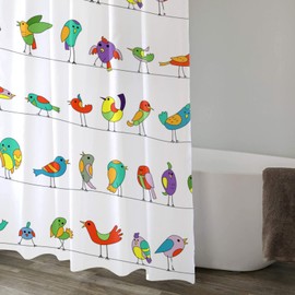 Lovetar Cute Bird Shower Curtain with Colorful Birds Washable Waterproof Fabric Bath Curtains Set for Bathroom with Hooks Decor Art - 72 x 72 Inch
