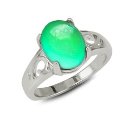Fun Jewels - Oval Stone Mood Ring - Colour Changing Mood Ring - Silver Tone - Brass - for Women and Girls, Glass, No Gemstone
