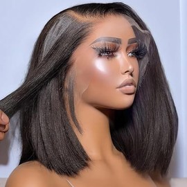 Bob Wig Human Hair 13x4 Short Straight Bob Lace Frontal Wigs for Black Women Human Hair Pre Plucked Glueless 180% Density Black Color 10 Inch