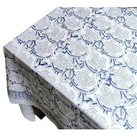 ATOSII ‘Santorini’ 100% Cotton Fall Tablecloth, Handblock Print Blue Rectangle Table Cloth for Kitchen I Dining Table Linen I Parties Wedding Christmas Thanksgiving I Fall Decor 60 X 90 Inches