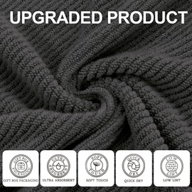 VOOVA & MOVAS Grey Washcloths (6PC, 13"x13") - 100% Cotton | Thick | Quick Dry | Light Weight, 6 Pack Hand Towels, Wash Cloths for Showering, Bathroom Gift Set, Dark Gray