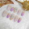 30Pcs Flower Press on Nails Short Almond Fake Nails with