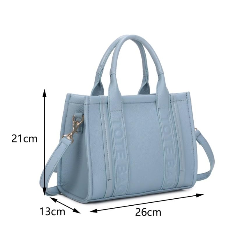 LeahWard Ladies Small Tote Bag, Embossed Text Design, Detachable Shoulder