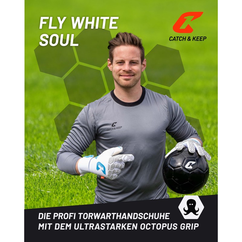 CATCH & KEEP Fly White Soul Men's Goalkeeper Gloves Size