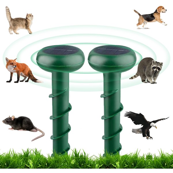 2 Packs Solar Powered Mole Repellent, Sonic Mouse Deterrent Pest,