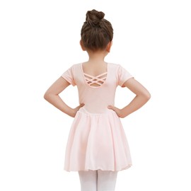 Dmwhsy Girls Ballet Dress Short Sleeve Dance Leotard Ballet Outfit Gymnastics Dancewear with Chiffon Skirt Pink