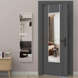 ANYHI Over The Door Mirror, 47" x 12" White Door Mirror Full Lenth, 2 Hooks, Door Mount or Wall Mount, for Bedroom, Living Room, Bathroom