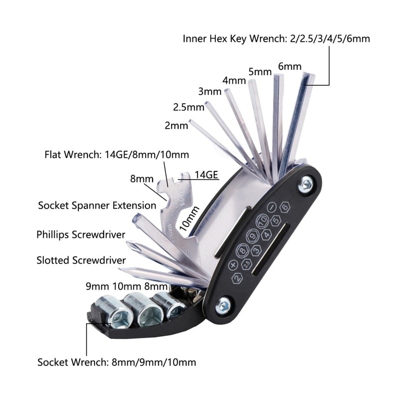 Bicycle Repair Set 16 in 1 Multifunctional Tools Bicycle Repair