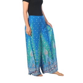 Lannaclothesdesign Palazzo Pants for Women Wide Leg Boho Harem Yoga Pants S M L XL Sizes (S, Light Blue Green Peacock)