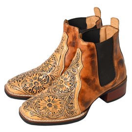 American Darling Floral Hand Curved Genuine Western Leather Riding Ankle Boot | Genuine Leather Bag | Western Handbag |