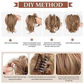 AOWVUTS Ponytail with Clip Short Curly Ponytail Clip in Claw Hair Extension Natural Synthetic Hairpiece Straight Extension Braid Ponytail Extension for Women Ladies