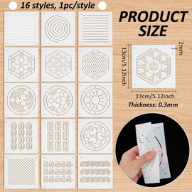 BENECREAT 16Pcs 4Styles Plastic Sashiko Stencil, 5x5inch Dots & Lines, Hexagons, Botanicals, Continuous Embroidery Tool Drawing Line Template for Hand Quilting and Embroidery, 0.3mm Thick