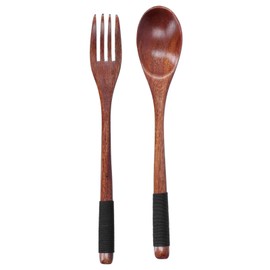 QANYEGN Wooden Spoon Fork Soup Set, Reusable Handmade Flatware Set, Wood Spoons and Forks Set, Eco Friendly Cutlery