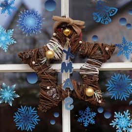 190 Pcs Christmas Snowflake Decorations Window Clings Stickers for Glass, Santa Elf Gnome Stickers Xmas Snowflake Santa Claus Decals for Party (Blue)