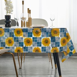 Clear Tablecloth with Printing Vinyl Table Cloth Waterproof Oil-Proof Stain Resistant Plastic Table Cover Protector (Sunflower, 54x102 Inch)