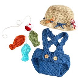 Vomdrok Newborn Photography Props Outfits Baby Crochet Knitted Cute Fisherman Set Infant Baby Boy Girl Photoshoot Props Costume