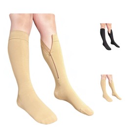 Ziperior Big Tall Inside Leg Zipper 30-40 mmHg Compression Grade 3 Wide Large Calf Closed Toe Socks (Nude, 3X-Large)