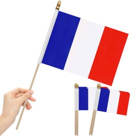 LoveVC 12Pcs 8×12 Inch France Flags Small French Flag on Wood Stick Mini Handheld Flags Decorations