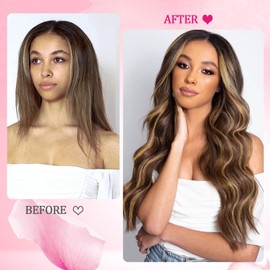 20inch 120g Clip in Hair Extensions Real Human Hair 8pcs with 18clips Chocolate Brown to Honey Blonde Kinky Straight Human Hair Extensions Straight Double Weft Remy Human Hair for Black Women