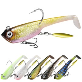 TRUSCEND Pre-Rigged Jig Head Soft Fishing Lures, Paddle Tail Swimbaits for Bass Fishing, Shad or Tadpole Lure with Spinner, Premium Fishing Bait for Saltwater Freshwater, Trout Crappie Fishing