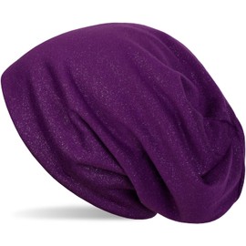 styleBREAKER Damen Beanie Mütze mit All Over Glitzer in Unifarben, Glitzermütze, Leichte Stoffmütze Einfarbig 04024117, Farbe:Violett