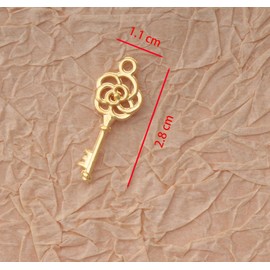 Ruwado 50 Pcs Rose Key Charms 2.8 x 1.1 cm Antique Vintage Small Skeleton Hollow Key Pendants for Birthday Party Wedding Decoration DIY Jewelry Making Kits Necklace Bracelets Earring Crafting (Gold)