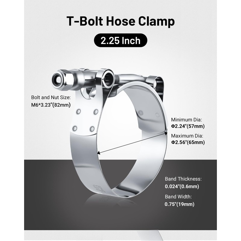 EVIL ENERGY 2.25 Inch T-Bolt Hose Clamps, Stainless Steel 304