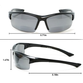 FLORIDA GLASSES Polarized Bifocal Reading Sunglasses with Polycarbonate Lens for Superlight Sport Men and Women Wrap-Around Magnifier Sun Readers (Black Frame/Black Lens, Strength 3.00)