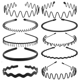 OJIOUI 10 Pieces Metal and Plastic Headband, Unisex Spring Wavy Hair Hoop, Adjustable Wavy Hair Accessories, Non-slip Hair Hoop for Home, Outdoor, Sports and Yoga