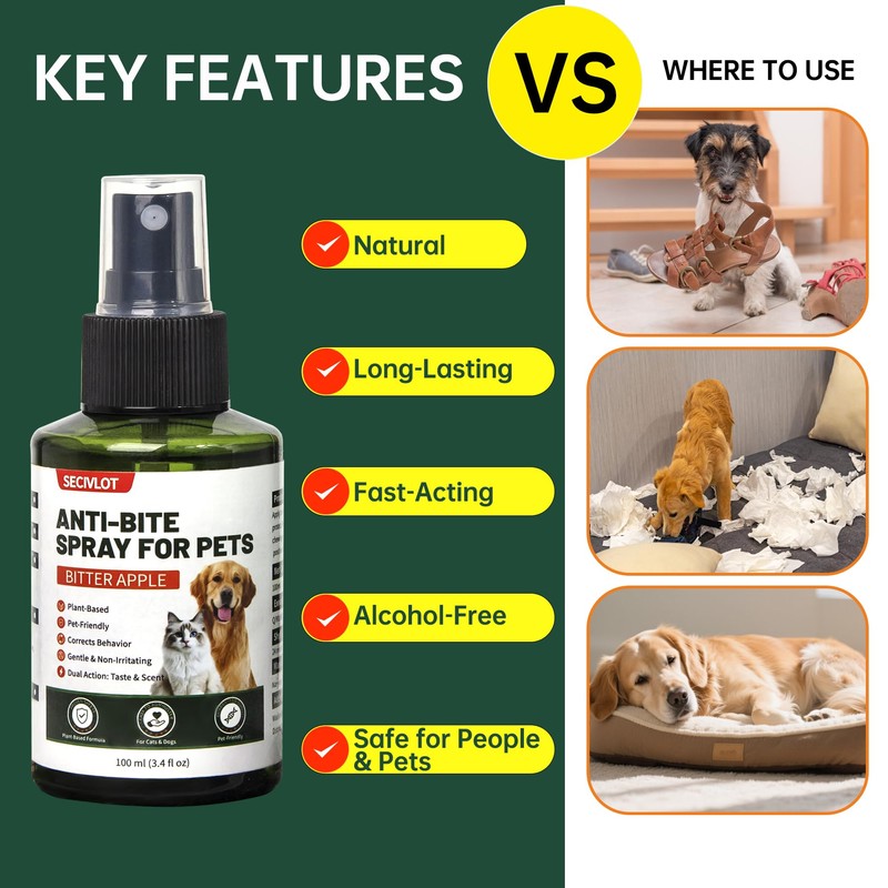 SECIVLOT Bitter Apple Spray for Dogs, No Chew Training Aid