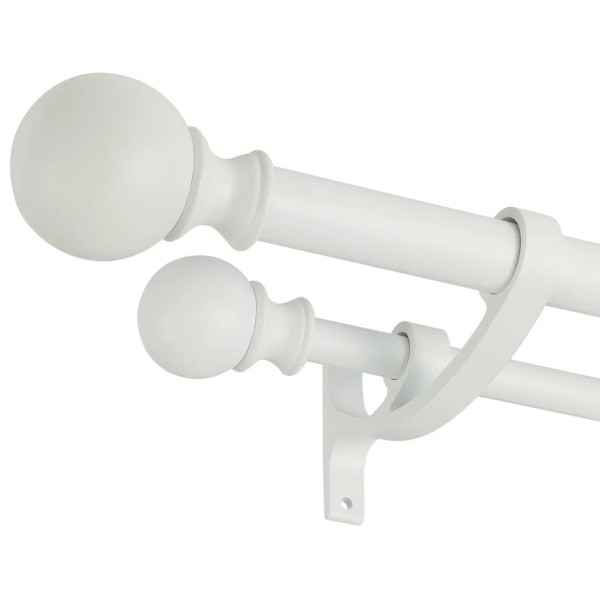 Hosmile Matte White Double Curtain Rods with Round Finials, 72-144