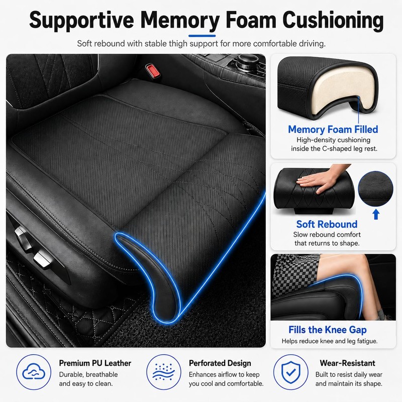 Car Seat Extender Leg Support Cushion, Memory Foam Car Seat