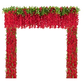 U'Artlines 10Pcs 7.2 Ft/Piece Artificial Wisteria Garland Silk Fake Red Wisteria Flowers Hanging Greenery Vines Garlands Rattan for Home Garden Wedding Arch Party Indoor Outdoor Décor