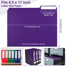 Moinchore 48 Pack Colored Plastic File Folders Sturdy 1/3 Tab File Folders Letter Size Manila Folders 8.5 x 11 Inch Folders with Tabs and Sticky Labels for Office Home Supplies(Purple)