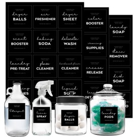 Minimalist Laundry Room Labels Set, v2croft 36 Black Matte Stickers on Clear Canisters, Home Organization Stickers for Cabinet & Drawer, Laundry Room, linens & Cleaning Supplies(Water Resistant) …