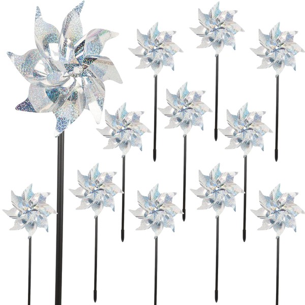 winemana 12 Pcs Reflective Pinwheels Outdoor, Wind Spinners for Yard
